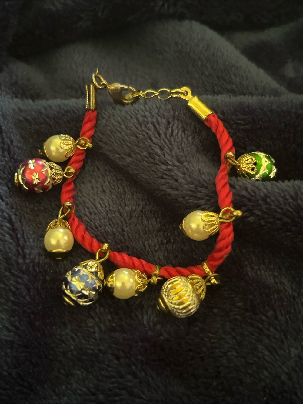 Vintage Red Rope Charm Bracelet Christmas Ornaments